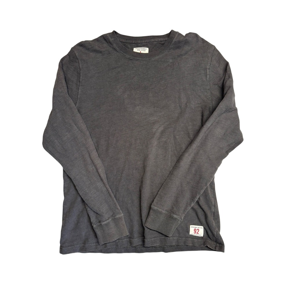 Y2K Abercrombie and Fitch Mens Gray Slub Cotton Long Sleeve T-Shirt Size L